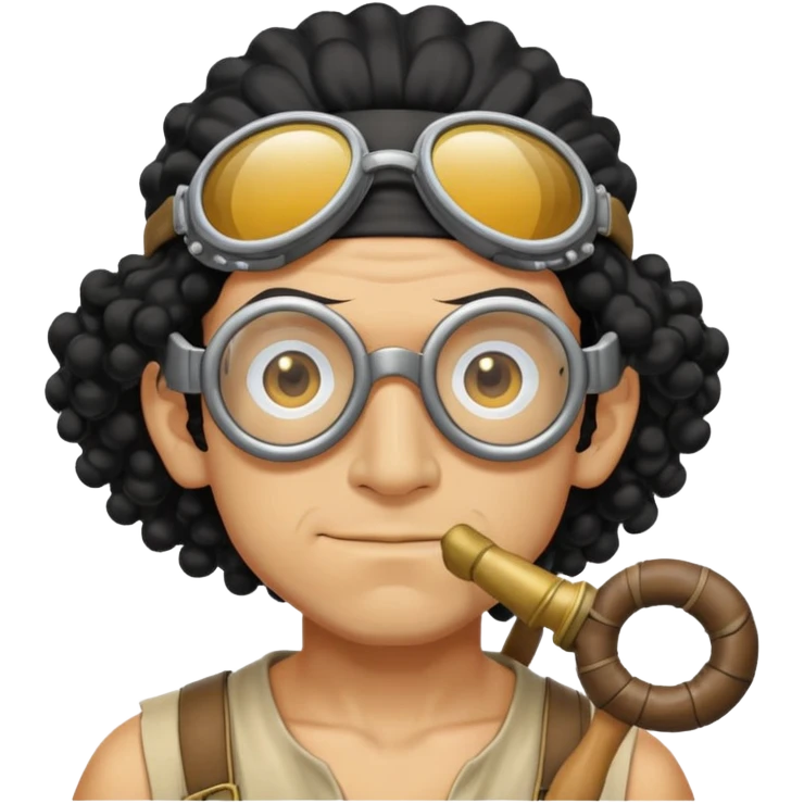 Usopp with long nose, goggles, curly black hair, slingshot emoji
