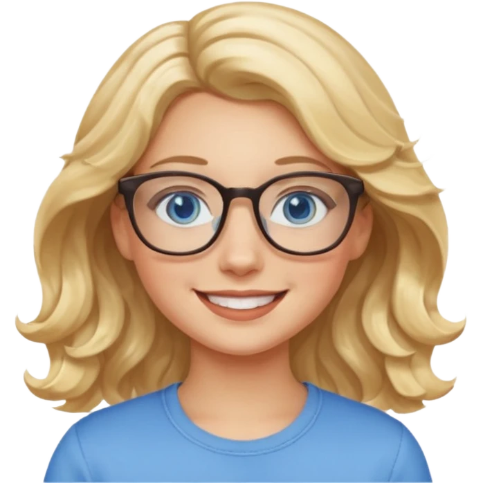 Wavy Blonde hair girl with blue eyes and glasses emoji