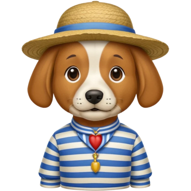 dog wearing gondolier striped shirt and hat emoji