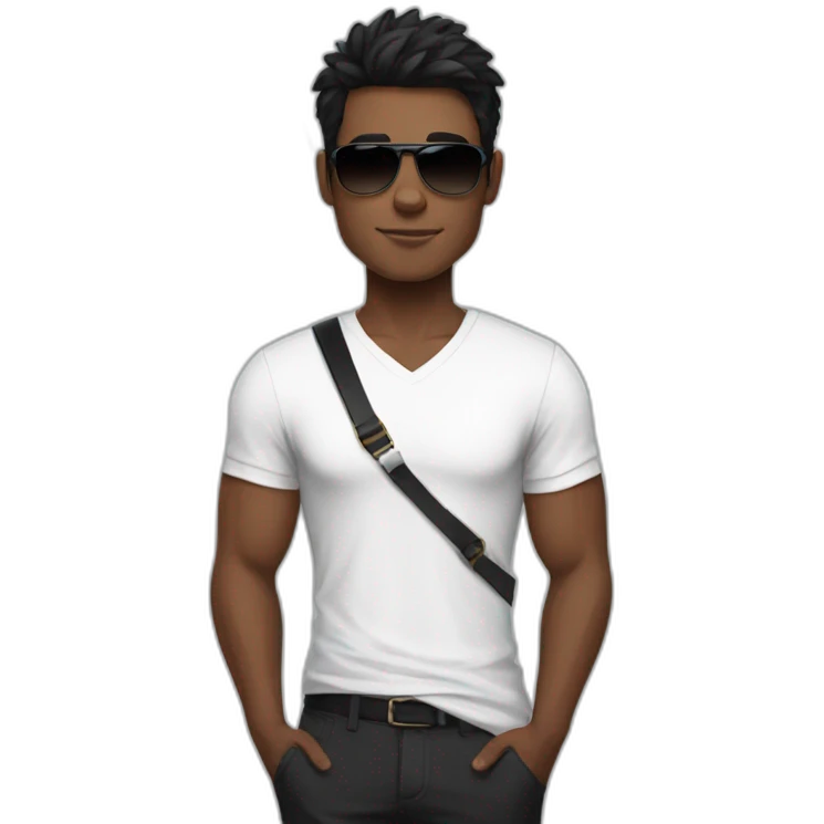 A Brown young fit man with a white shirt and sunglasses on his hair with black hair and a French flag in his hand emoji
