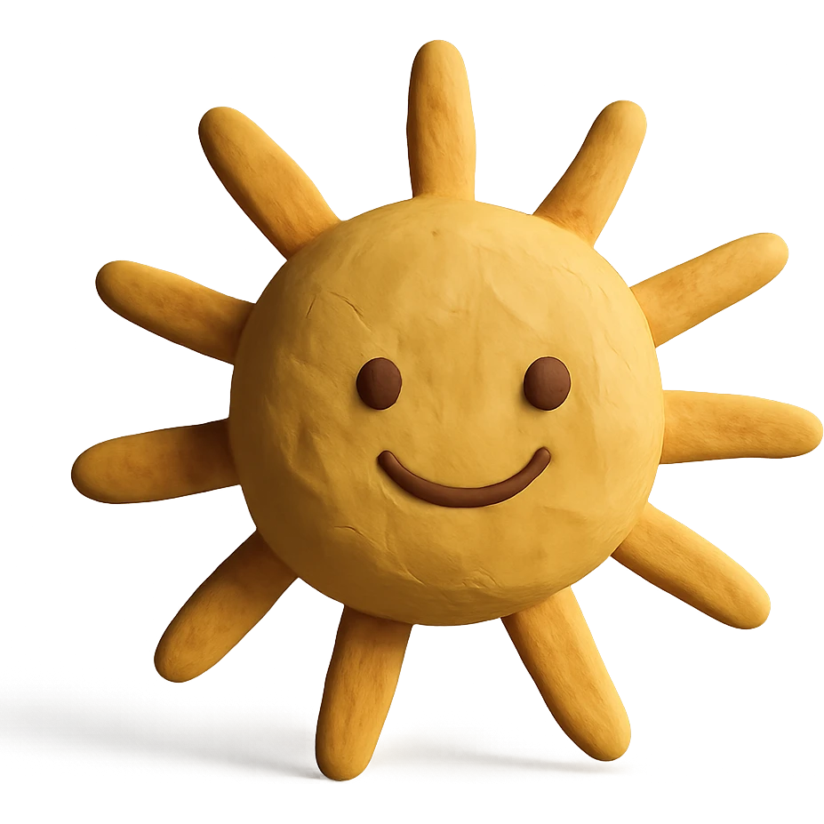 a smiling sun with rays, claymation style, pastel colors, visible fingerprints emoji