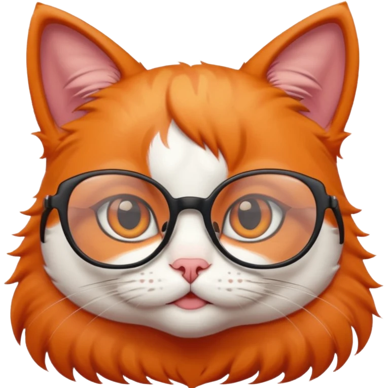 cute girl cat with big thin framed glasses emoji
