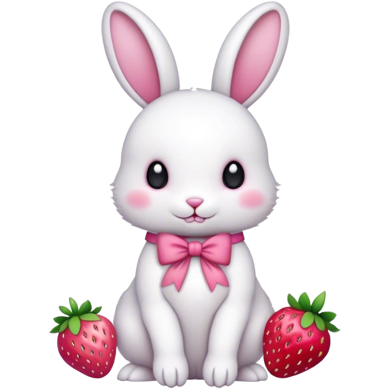 White bunny with pink bow and pink strawberry emoji