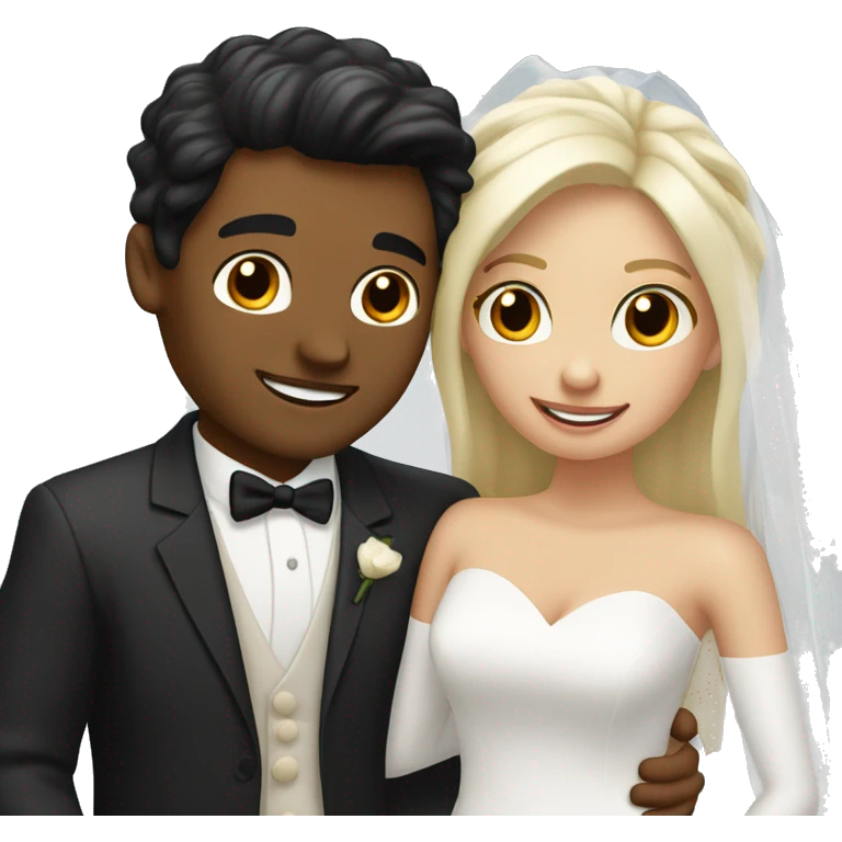 A white, blonde man has just married a woman with black hair and a brown complexion. They have a lot of money. they are hugged emoji