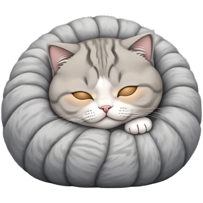 a cute sleeping Scottish fold cat with folded ears curled up in a ball emoji