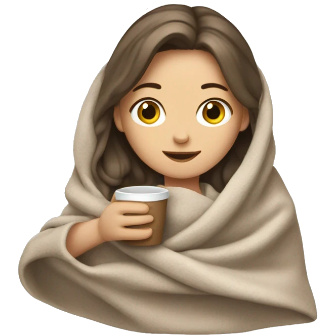 White girl with blanket and cup emoji