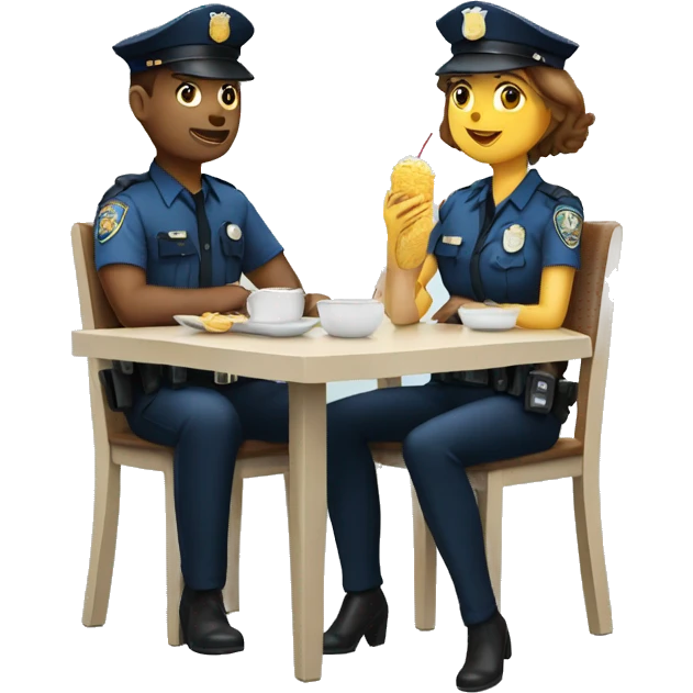 police man and woman sitting at a table, eating lunch emoji
