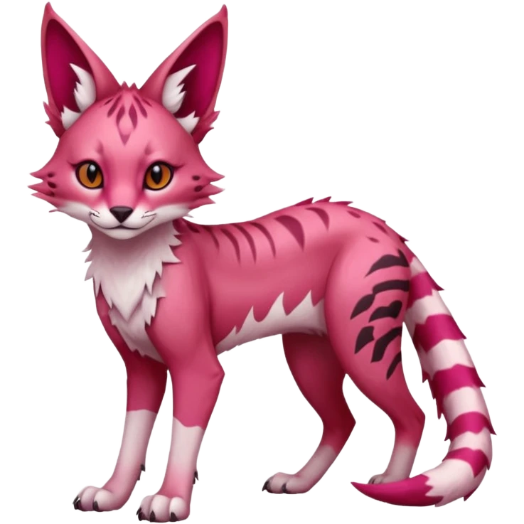 Epic complex detailed sanguine-red magenta pink white pastel realistic aesthetic-scenic-Fakémon-Trico-Sergal-Serval-Vernid-creature emoji