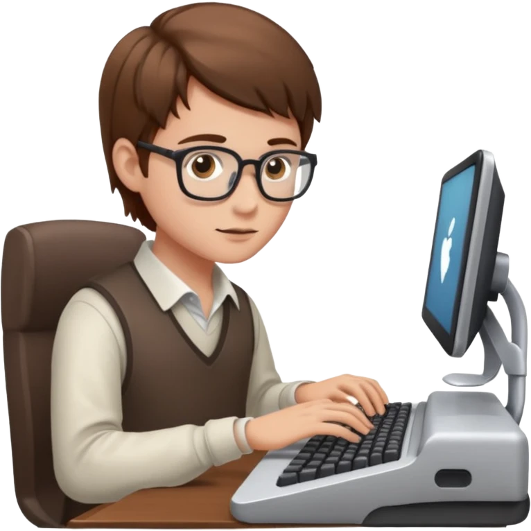 young programmer, focused, typing on keyboard emoji