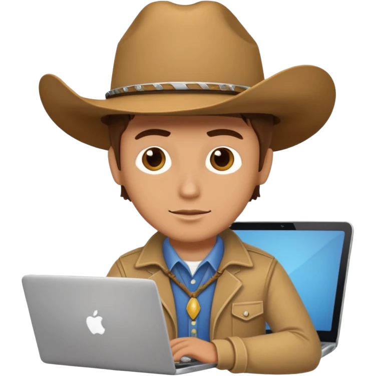 cowboy coder with a laptop infront and he is white emoji