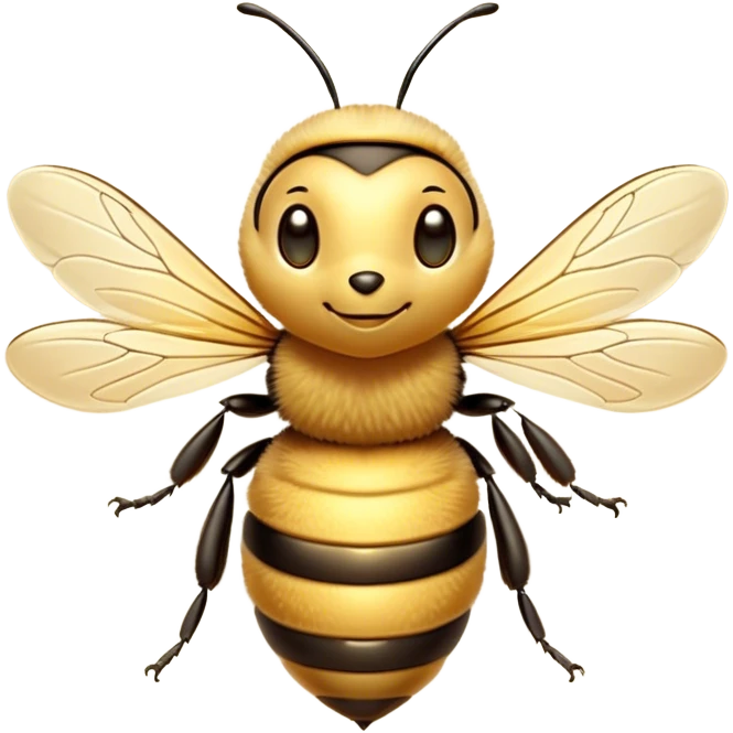 Beautiful and Majestic Bee Portrait Emoji, Head and body rendered in serene repose with a gentle, content smile, showcasing a tiny, fuzzy form with softly closed delicate wings and eyes in tranquil slumber, Simplified yet exquisitely endearing features, highly detailed, glowing with a soft, drowsy golden light, high shine, relaxed and utterly noble, stylized with an air of regal natural beauty, soft glowing outline, capturing the essence of a majestic bee that embodies the timeless charm of nature! emoji