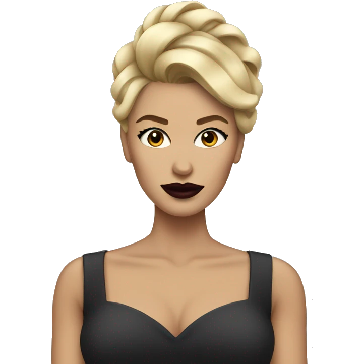 Blonde woman with an Updo, strong jaw and dark lipstick emoji