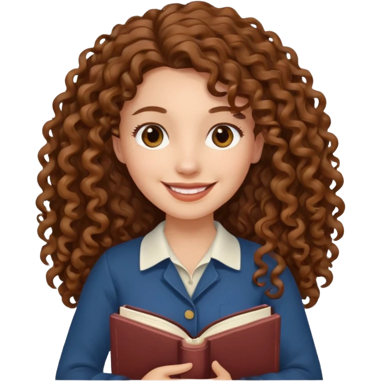 Long Hair Women with Book, Brown curly hair, happy

 emoji