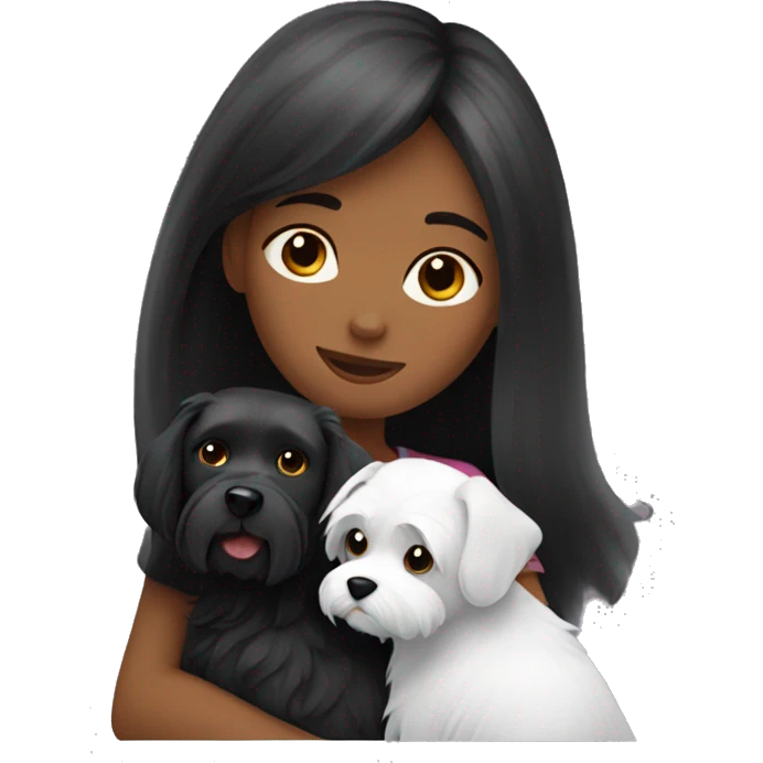 Dark red hair girl hugs  her maltese black dog emoji