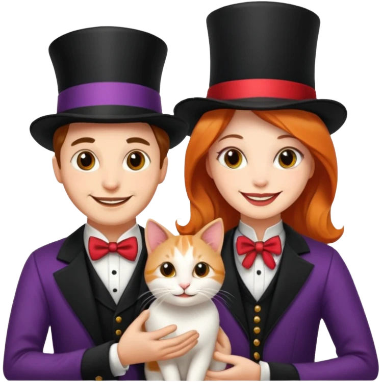 magician couple and their pet cat emoji