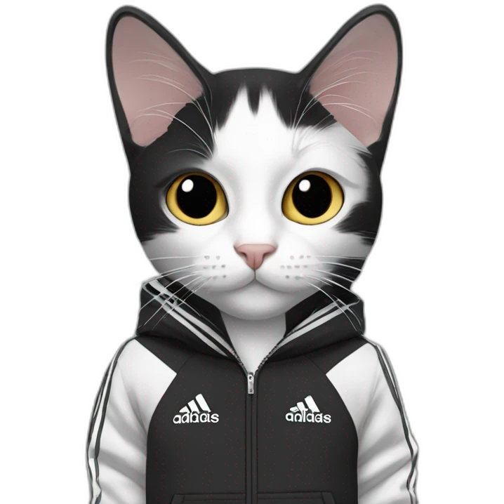 Black and white cat with adidas track suit emoji