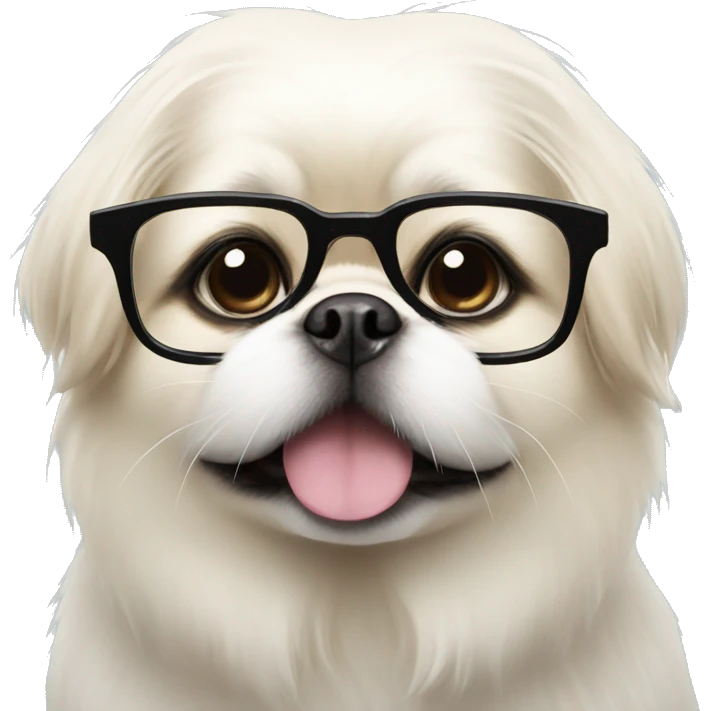 White Pekingese wearing glasses emoji