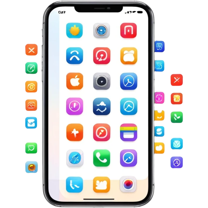 iPhone home screen dashboard with colorful app icons and widgets emoji