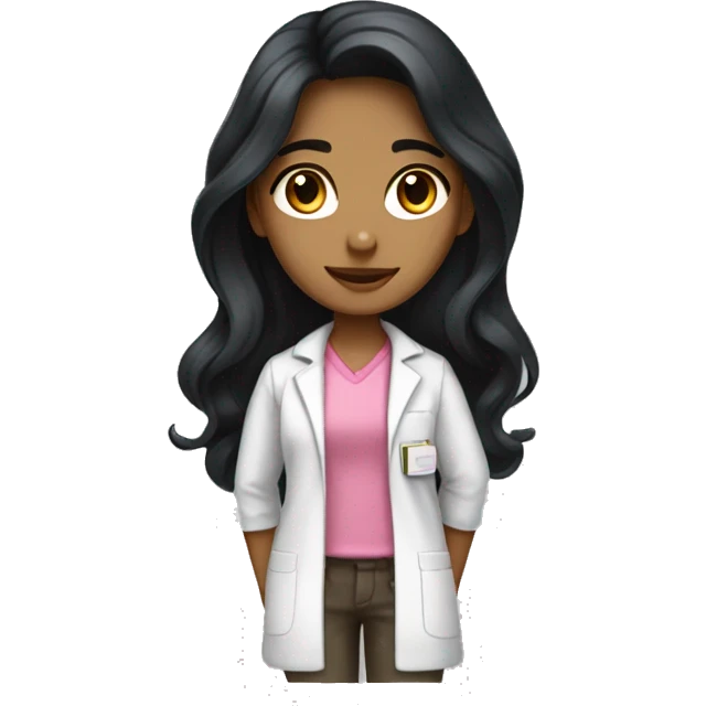 Young beautiful female scientist with long black hair and medium skin tone with pink accents emoji