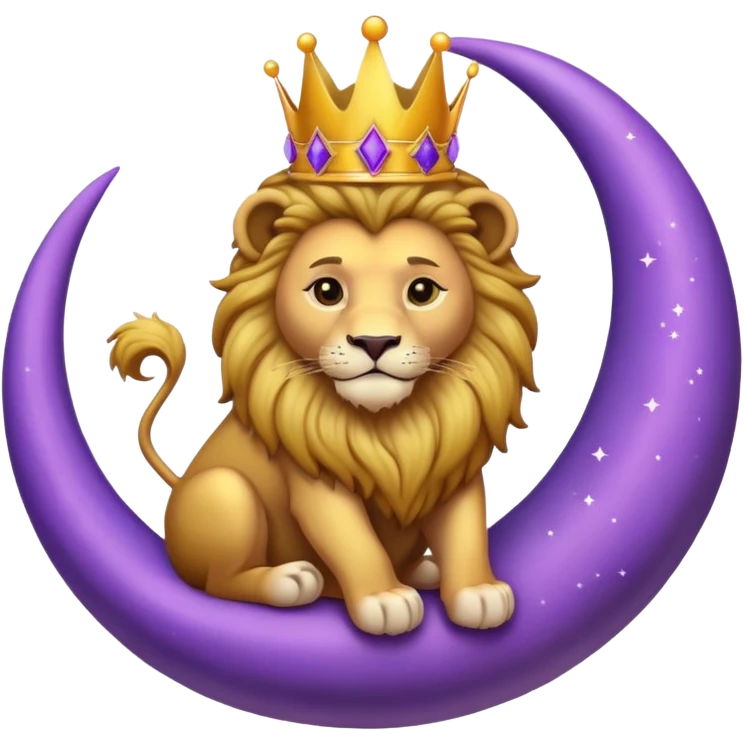 Lion with a crown sitting on a purple crescent moon  emoji