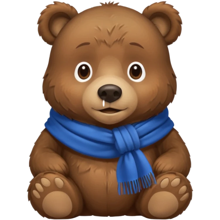 adult-looking brown bear sitting wearing a blue scarf emoji