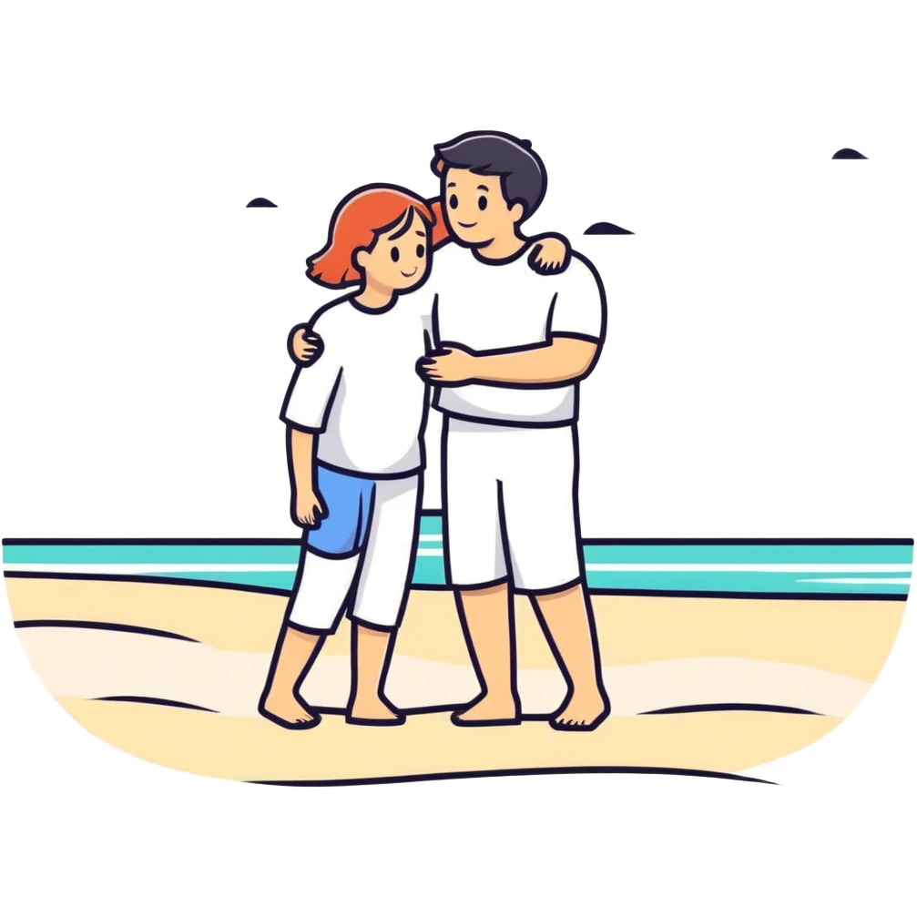 Guy and girl embracing on the beach emoji