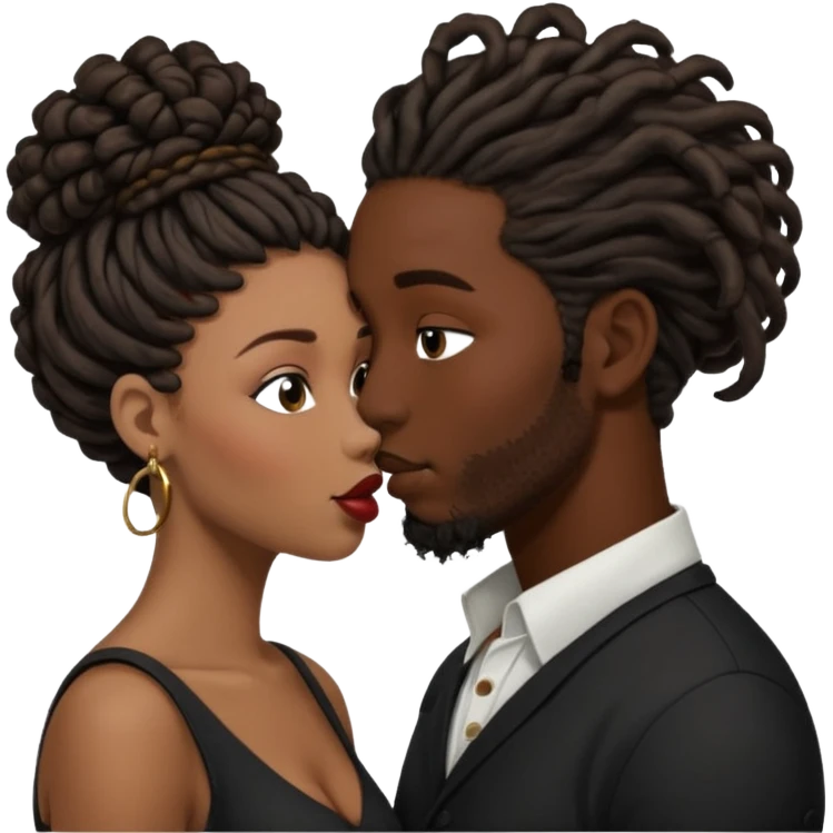 black boyfriend with dreadlock kissing black girl with curly bun emoji