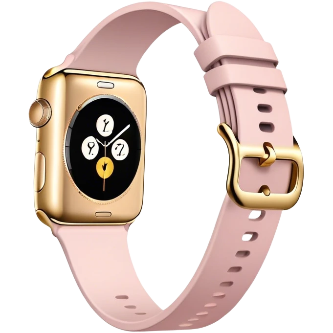 Gold Apple Watch with a light pink band on an angle emoji
