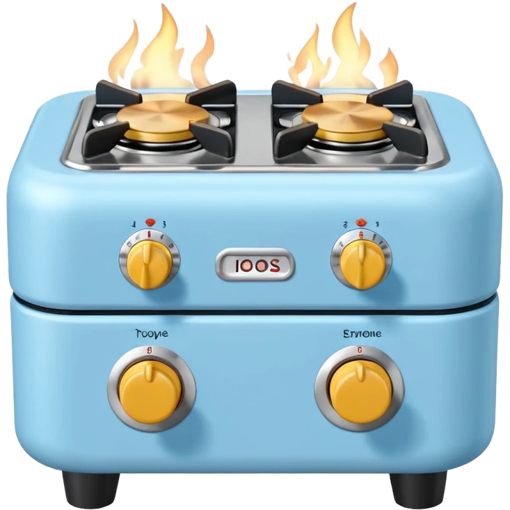 Cute toy stove, single burner only which is empty front view.
BabyBus - style 2.5D soft shading, bright pastel colors. 
Rounded chunky toy shape, simple details.
Even studio lighting, NO harsh light, NO realism, NO textures.
Smooth matte surface, no outlines, no strokes.
Clean background. emoji