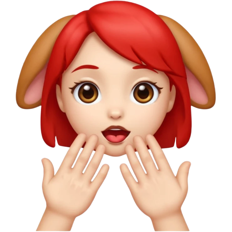 emoji with big anime like eyes like puppy eyes, puckered lips, red cheeks, Little excited clasp with their hands up by their cheeks emoji