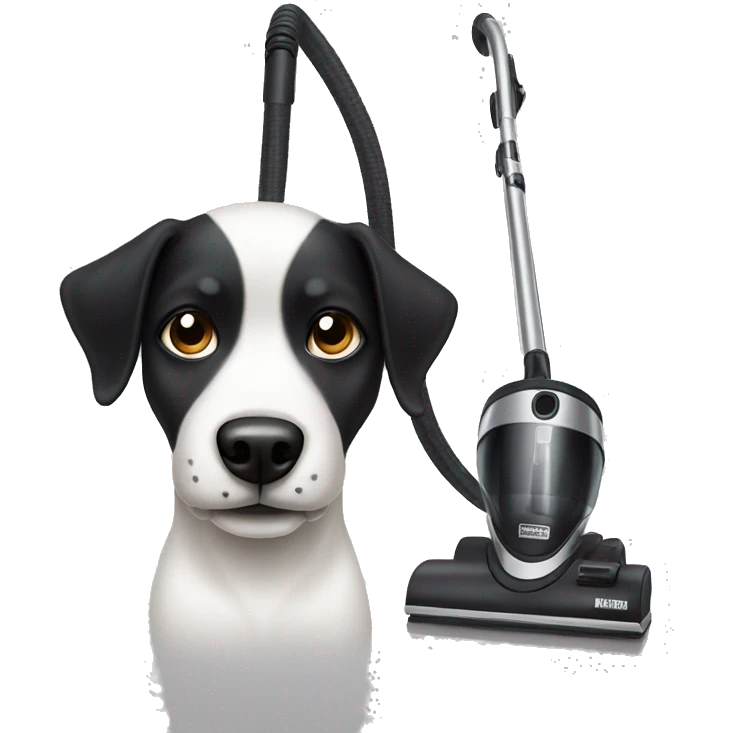 white and black dog with black head using the vacuum emoji