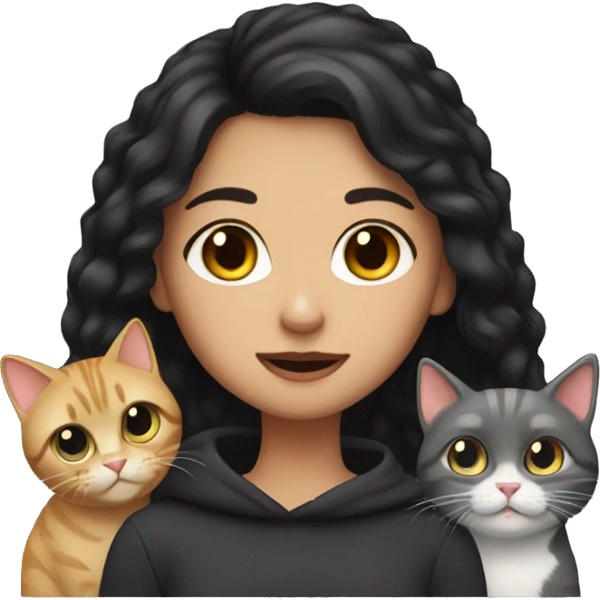 dark haired girl and 5 cats emoji