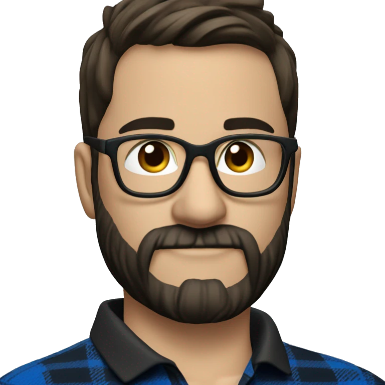 scottish dart player in Black polo with blue plaid sleeves. Dark hair, Beard around mouth and glasses emoji