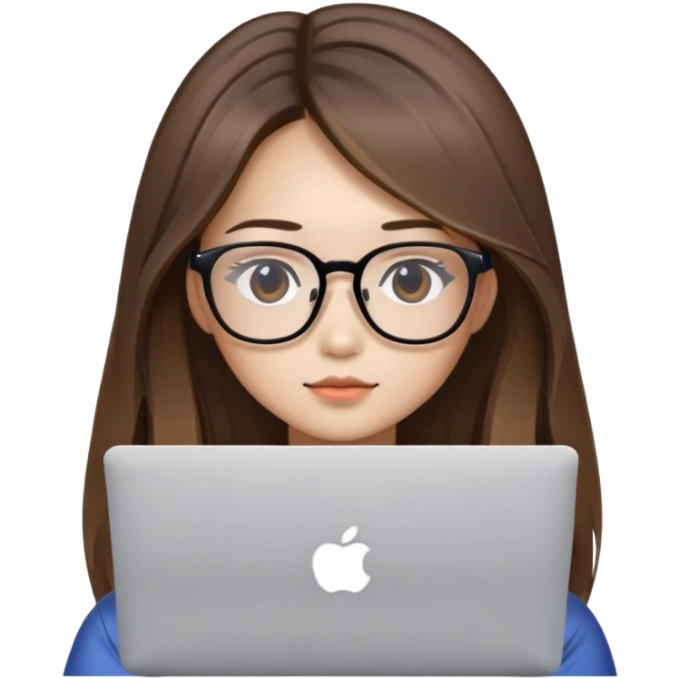 brown balayage straight long Hair korean girl with MacBook with glasses emoji
