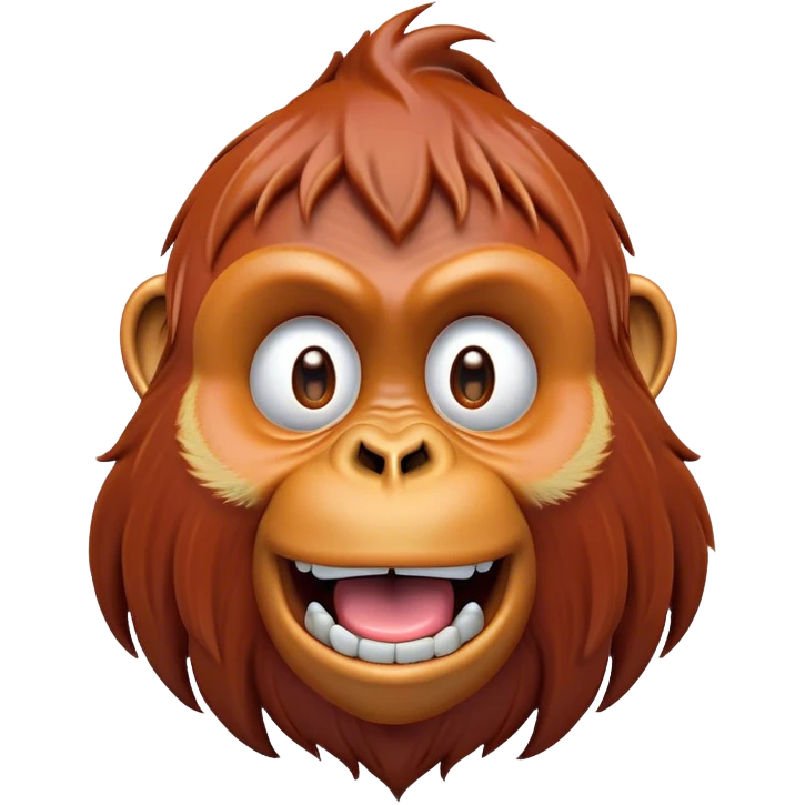 Cinematic Comical Orangutan Portrait Emoji, Head tilted dramatically with an exaggeratedly shocked expression, featuring a robust, animated face with wide, comically expressive eyes full of humorous disbelief, Simplified yet hilariously expressive features, highly detailed, glowing with a slightly sassy glow, high shine, dramatic yet playful, stylized with an air of quirky jungle attitude, soft glowing outline, capturing the essence of a meme-worthy orangutan that looks ready to side-eye its way into viral fame! emoji