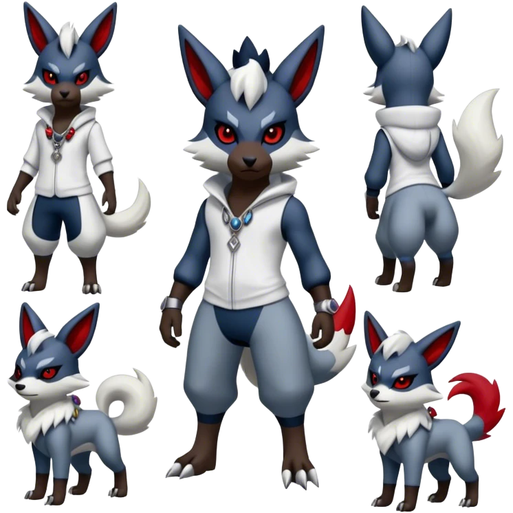 Edgy cool Absol-Zorua-Zangoose-Houndour-Poochyena-creature-hybrid full body, wearing accessories and apparels emoji