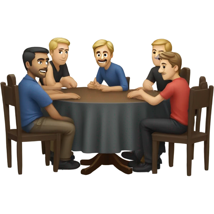 6 Caucasian men sitting at a round table emoji