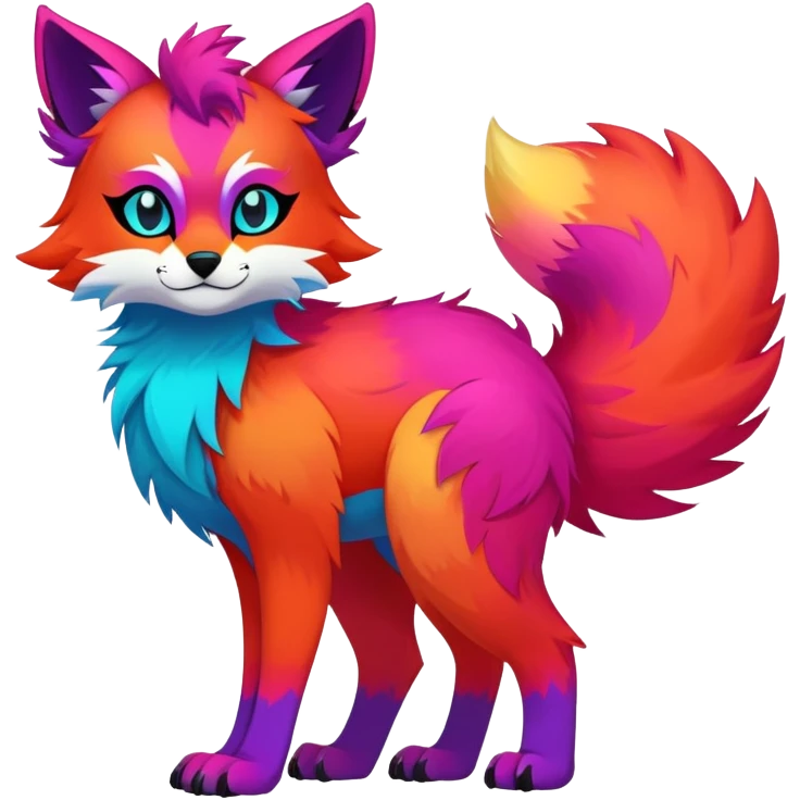 Neon-colored multi-colored edgy cool Falvie-Fionbri-creature-fursona, full body, with random markings emoji
