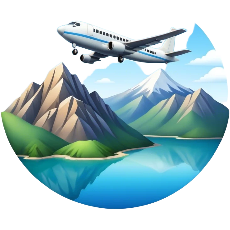 A plane flying over a mountain and a lake emoji