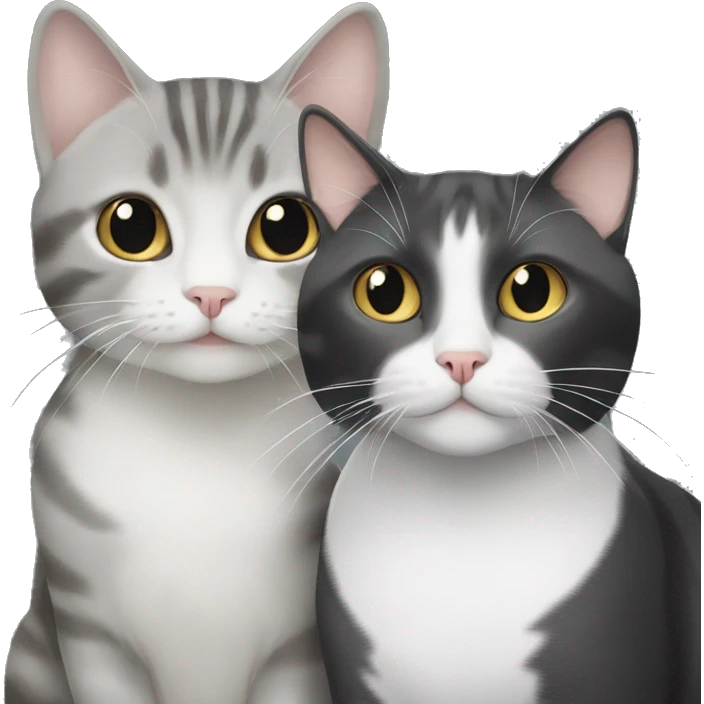 Grey cat and tabby cat and white and black cat emoji
