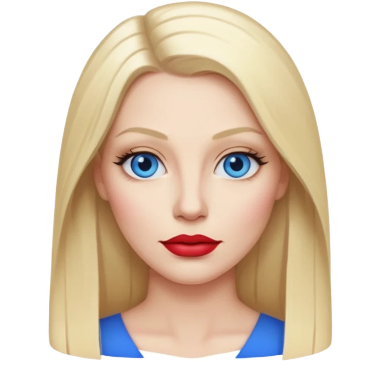 35 yr old white woman, pale skin, long straight blond hair parted in center, blue eyes emoji