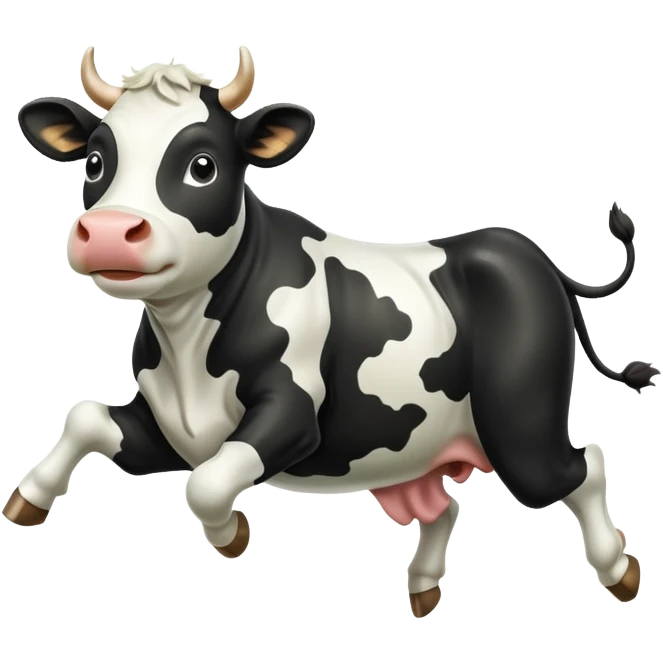 black and white cow jumping in a grass field emoji