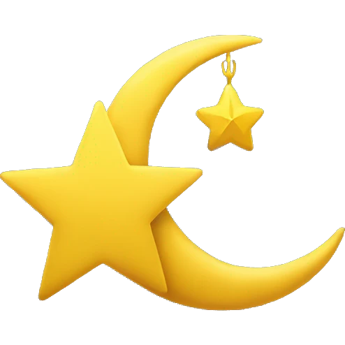 yellow star hanging from end of yellow crescent moon emoji