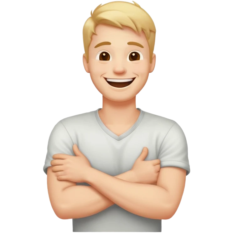 arms crossed holding neck laughing guy emoji
