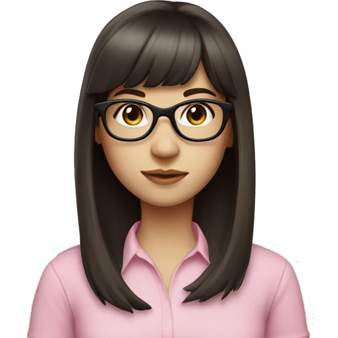 Girl with long dark brown hair and bangs and black glasses pale skin pink shirt emoji
