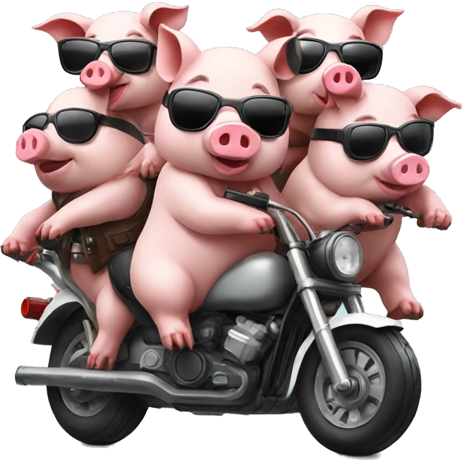 6 Pigs on motorbike, wearing sunglasses and a helmet emoji