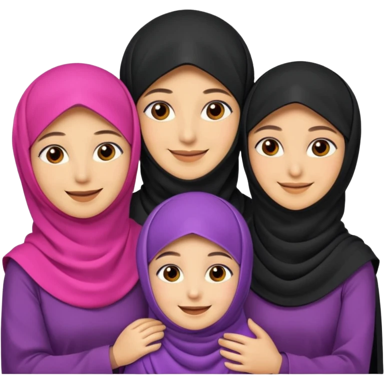 muslim family emoji , with the women wearing niqab, niqab = face cover emoji
