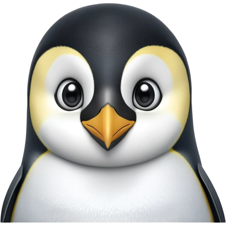 cinematic-cute-emperor-penguin-portrait-emoji,-head-tilted-playfully-and-inquisitively,-with-glossy,-pristine-plumage,-sparkling-eyes-filled-with-curiosity,-simplified-yet-irresistibly-adorable-features, black, large black eyes face, zoomed in emoji