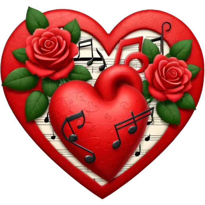 heart with roses & music notes emoji