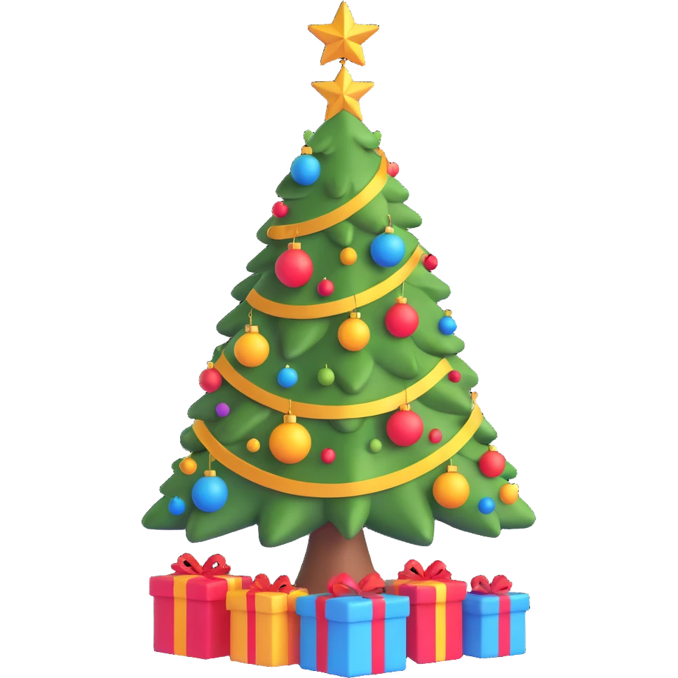 A decorated Christmas tree with ornaments and a star emoji